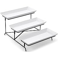 Yedio 3 Tier Serving Tray Set 14 Inch Porcelain Tiered Serving Trays Platters, Collapsible Sturdier Stand with Stable Cross Bars, Three Layer Serving for Party Entertaining Food Display Fruit Dessert
