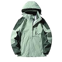 Women's Fashion Raincoats Windbreaker Color Block Rain Jacket Waterproof Lightweight Outdoor Hooded Trench Coats