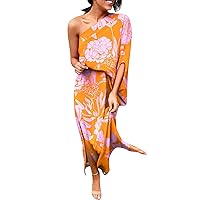 joysale Casual Dresses for Womens 2024 Floral Print One Shoulder Dress Elegant Party Boho Maxi Dress Vacation Beach Dresses