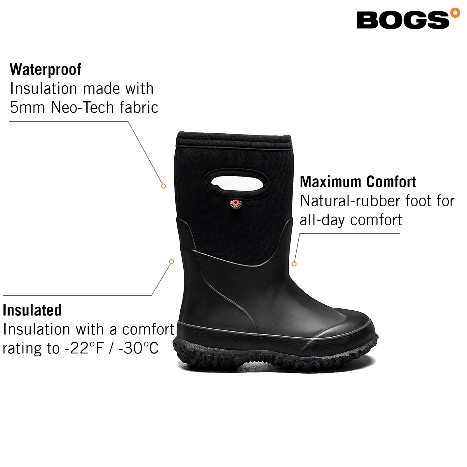 BOGS Grasp Kids Waterproof Insulated All Weather Rain Boots Mud Boots I For Snow, Rain, Winter, Mud and Cold Weather for Toddlers, Girls, Boys, Unisex