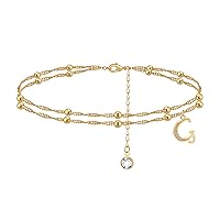 Ankle Bracelets For Women Gold Plated Dainty Layered Heart Initial Anklets For Women Teen Girls Jewelry 2022