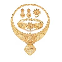 Dubai Style Gold Plated Jewelry Sets for women Necklace Earrings African Wife Gifts Wedding Party Ornaments