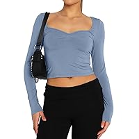 Women Going Out Tops Long Sleeve Sweetheart Neck Slim Fit Crop Tops Cute Y2k Shirts Fall Fashion