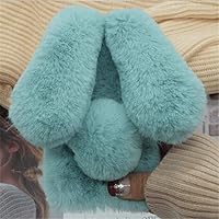 Case for Galaxy S21 FE 5G,Luxury Winter Warm Handmade Diamond Rabbit Bunny Furry Fuzzy Soft Rabbit Fur Hair Plush Phone Case for Samsung Galaxy S21 FE 5G(Rabbit Mint Green)