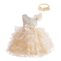 ACSUSS Baby Girls Tulle Tutu Dress Ruffle Mesh Multi-Layer Hem Sleeveless Kids Party Dress with Flower Headband