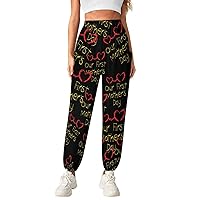Heart First Mother Day Women's Casual Yoga Lounge Pants with Pockets High Waisted Workout Jogging Pant