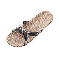 Men's Slippers Flax Cross House Shoes Indoor Breathable Outdoor Sandals