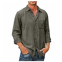 Mens Linen Shirt,Plus Size Long Sleeve Baggy Solid Shirt Summer Lightweight Casual Fashion T-Shirt Blouse Top Trendy 2024 Outdoor Tees Gray L