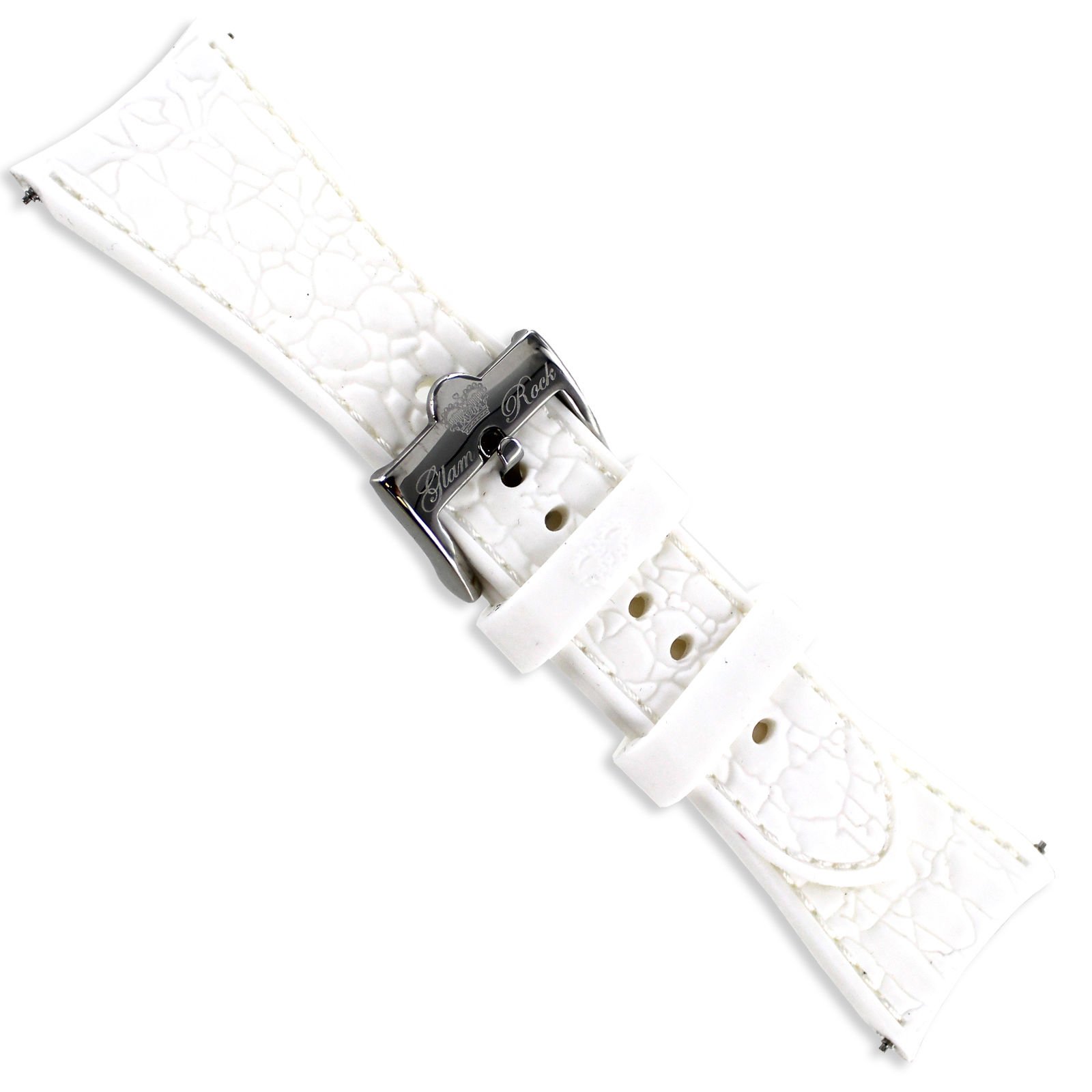 26mm Glam Rock White Textured Soft Silicone W/Curved Ends Watch Band