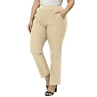 Gboomo Womens Plus Size Dress Pants Pull-on Straight Leg Stretchy Business Office Work Pants with Pockets