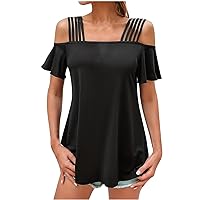 Ladies Summer Tee Shirt Sexy Flatter Sleeve Cold Shoulder Tops Women's Trendy Cute Tshirt Loose Fit Tunic Blouses
