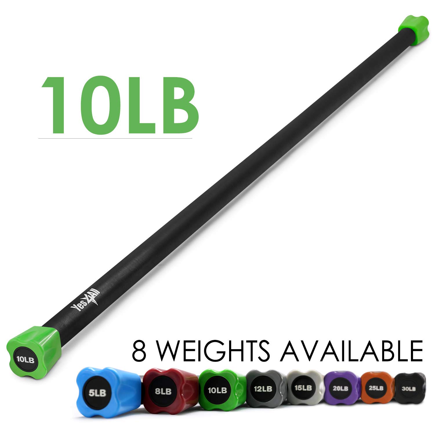 Yes4All Total Body Workout Weighted Bar, Resistance Band Bar, Weighted Bar Racks, Body Exercise Bar for Yoga, Physical Therapy, Aerobics, Strength Training in Home and Gym Single/Combo