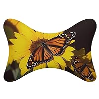 2 Pack Car Neck Pillow Butterflys on The Sunflowers Car Headrest Pillow Memory Foam Car Pillow Breathable Removable Cover Universal Headrest Pillow for Travel Car Seat Driving & Home