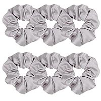 6 Pcs Crystal Satin Hair Scrunchies Soft Silk Hair Ties Fashion Hair Bands Hair Ropes Hair Elastic Ponytail Holders Hair Accessories for Women and Girls (4.6 Inch, Light Grey)