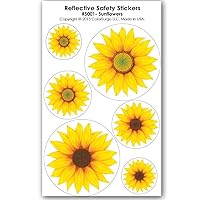 Sunflower Reflective Decals - for Helmets, Bikes, Wheelchairs, Car Bumpers & Windows - Weatherproof & UV Resistant - Indoor & Outdoor Use - Small, Medium, & Large (6 Decals)