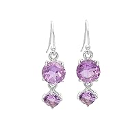 Amethyst Dangle Earrings .925 Sterling Silver Purple Gemstone Earrings For Women Girls