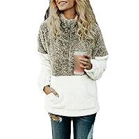 Women's Zipper Pocket Turtleneck Fleece Sweater Fuzzy Fleece Pullover Collar Tops With Pockets 1/4 Zip Sweatshirt