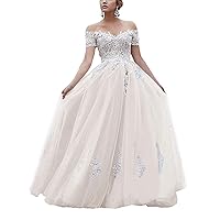 Women's Off Shoulder Long Wedding Dresses for Bride 2023 Train Lace Applique Sweetheart Bridal Ball Gowns