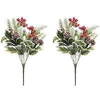 10 Stem Artificial Holly Leaves Berries Christmas Bush Home Decor, Indoor Floral Arrangement, 2 Pc Set