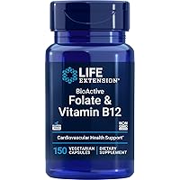 BioActive Folate & Vitamin B12, 150 Vegetarian Capsules - B-9 L Methyl Folic Acid (5-MTHF) & B-12 Cofactor Veg Caps - Non GMO, Gluten Free B9 Supplement - Supports Mood, Methylation