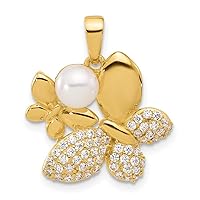 925 Sterling Silver Gold Plated Freshwater Cultured Pearl and CZ Cubic Zirconia Simulated Diamond Butterfly Angel Wings Pendant Necklaces Measures 23.4x19.4mm Wide 8.7mm Thick Jewelry Gifts for Women