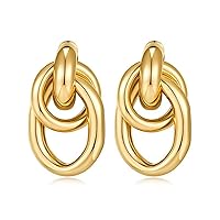 Chunky Gold Geometric Drop Dangle Earrings for Women 14K Gold Plated Paperclip Hoop Earrings Sterling Silver Post Jewelry Gift