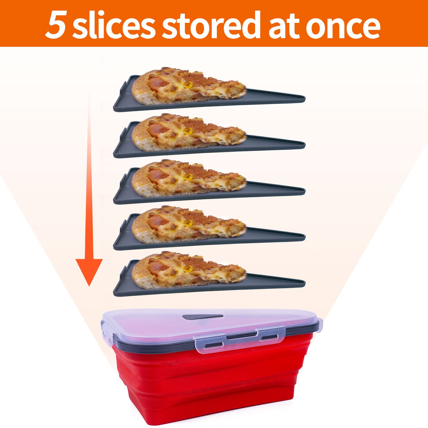 CITOR Pizza Storage Container, Reusable Expandable Silicone Pizza Slice Keeper to Organize and Save Space with 5 Plates Safe for Microwave