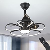 Modern Ceiling Fans with LED Lights, Unique Indoor Minimalist Fandelier Small Black Ceiling Fan with Flower Chandelier for Bedroom Kitchen Dining Living Room, Remote Control, Dimmable