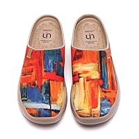UIN Women's Slip On Mules Comfortable Flat Lightweight Wide Toe Clog Casual Art Painted Travel Shoes Malaga Series