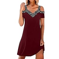 Mini Dresses for Women, Midi 2024 Summer Casual Tank Dress Fitted Tight Round Neck Beach Sundress Sexy Outfits Women Date Night Dresses Party Elegant Mermaid Short Dresses (5XL, Wine)
