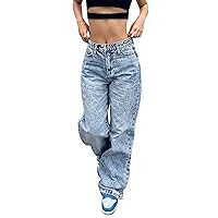 Denim Straight Leg Jeans for Women Baggy Trendy Stretch Denim Pants Fall High Waist Loose Fitting Y2K Casual Trouser