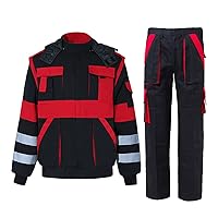 GMOIUJ Winter Work Suit for Mechanic Safety Thickened Cotton Jacket with Removable Sleeves Multi Pockets Pants Uniforms