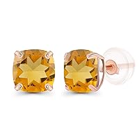 Solid 925 Sterling Silver Gold Plated 6mm Cushion Cut Genuine Birthstone Stud Earrings For Women | Natural or Created Hypoallergenic Gemstone Stud Earrings