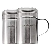 Blackstone 5072 10 Oz Stainless Steel Handle 2 Pack Versatile Dredge Shaker with Lid for Sugar, Cinnamon, Pepper, Salt, Seasonings, Spice Can Container Tins for Home, Café, Restaurant