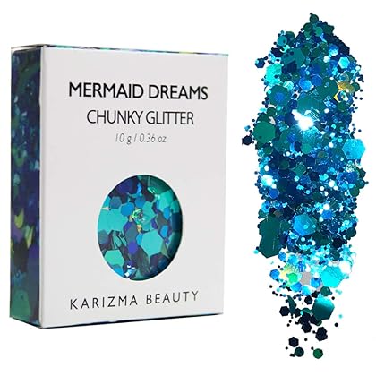 KARIZMA Mermaid Dreams Glitter. 10g Chunky Face Glitter, Hair Glitter, Eye Glitter, Body Glitter for Women. Rave Glitter, Festival Accessories, Cosmetic Glitter Makeup. Loose Glitter Set