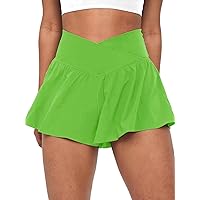 Crossover Flowy Shorts for Women 2 in 1 Athletic Butterfly Running Shorts Tennis Gym Workout Shorts with Pocket