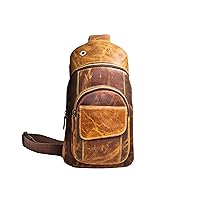 Handmade Buffalo Leather Travel Hiking Crossbody Chest Sling Multipurpose Shoulder Strap Backpack Bag for Men & Womens