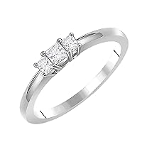 Dazzlingrock Collection 0.24 Cttw Princess White Diamond 3 Stone Minimalist Stackable Ring for Women in 18K Solid Gold