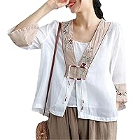 Chinese Embroidery Hanfu Tops National Tang Suit Shirt V Neck Women Traditional Blouse Casual Cardigan Loose