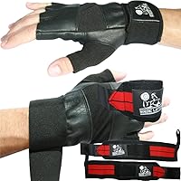 Nordic Lifting Gym Glove Large Bundle with Wrist Wraps 1p - Red