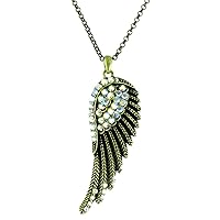 Clear Crystal on Antique Gold Long Angel Wing Necklace
