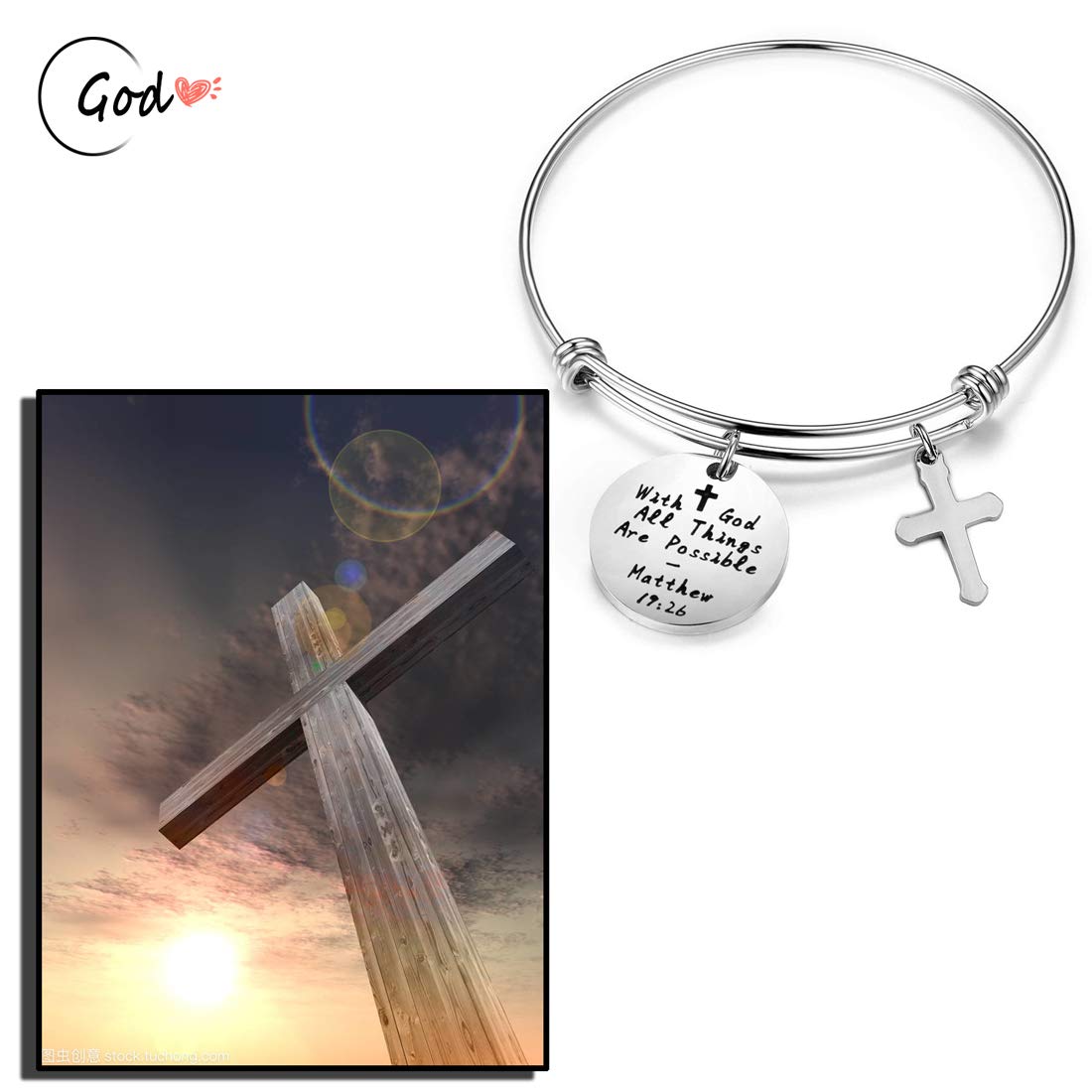 WUSUANED With God All Things are Possible Infinity Cross Necklace Bracelet Religious Jewelry Inspirational Gift