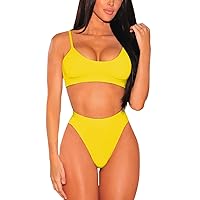 Women's Push Up Spaghetti Straps High Waisted Cheeky Two Piece Swimsuit