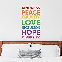 Kindness Peace Equality Love Custom Wall Decal Inspirational Quotes Wall for Home LGBT Lesbian Rainbow Pride Love Home Decoration for Bedroom Living Room Office Inspirational Gifts 22 Inch