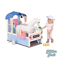 Glitter Girls – GG Horse Stable Barn Playset with Saddle and Play Food Items (Pink & Blue) – 14-inch Doll and Horse Accessories for Kids Ages 3 and Up – Children’s Toys