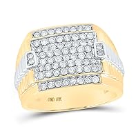 The Diamond Deal 10kt Two-tone Gold Mens Round Diamond Square Ring 1 Cttw