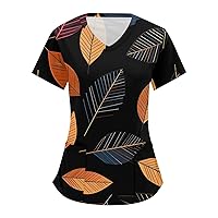 Women's Fashion V-Neck Short Sleeve Workwear with Pockets Printed Tops Multiple Patterns Printed