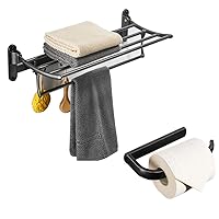 Brass Toilet Tissue Paper Holder with BESy Oil Rubbed Bronze Towel Racks, Bathroom Towel Shelf with Foldable Towel Bar Holder and Towel Hooks