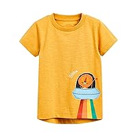 Boy Tan Tops Short Sleeve Tees Cotton Casual UFO Animal and Rainbow Graphic Crewneck Summer Top Clothes T Shirts N Shirt
