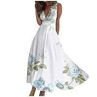 Spring Dresses for Women 2024 Summer Beach 2024 Vacation Summer Floral Print Short Sleeve Swing Dress